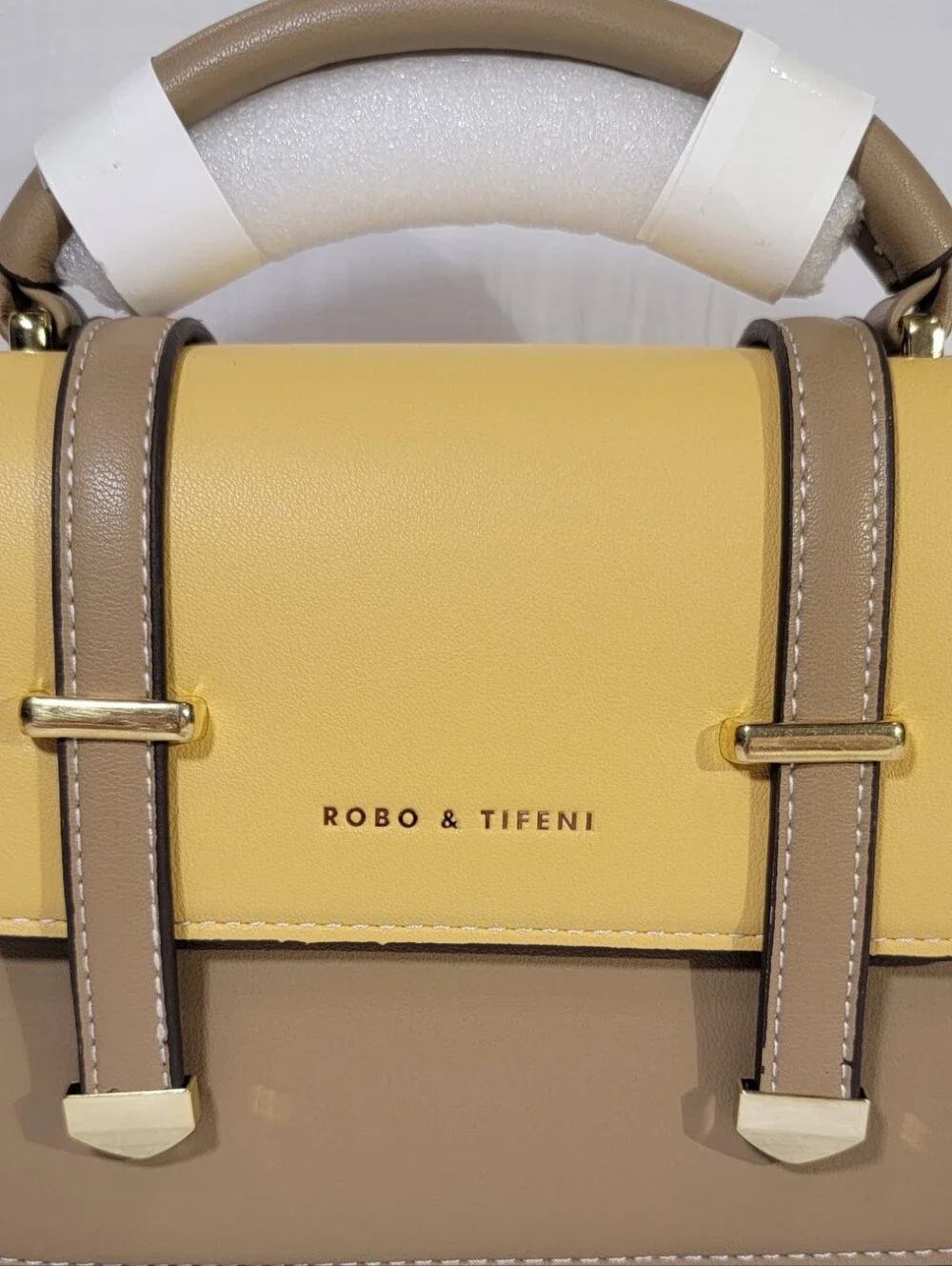 Robo & Tifeni Yellow And Khaki Mini Top Handle Crossbody Bag NWT